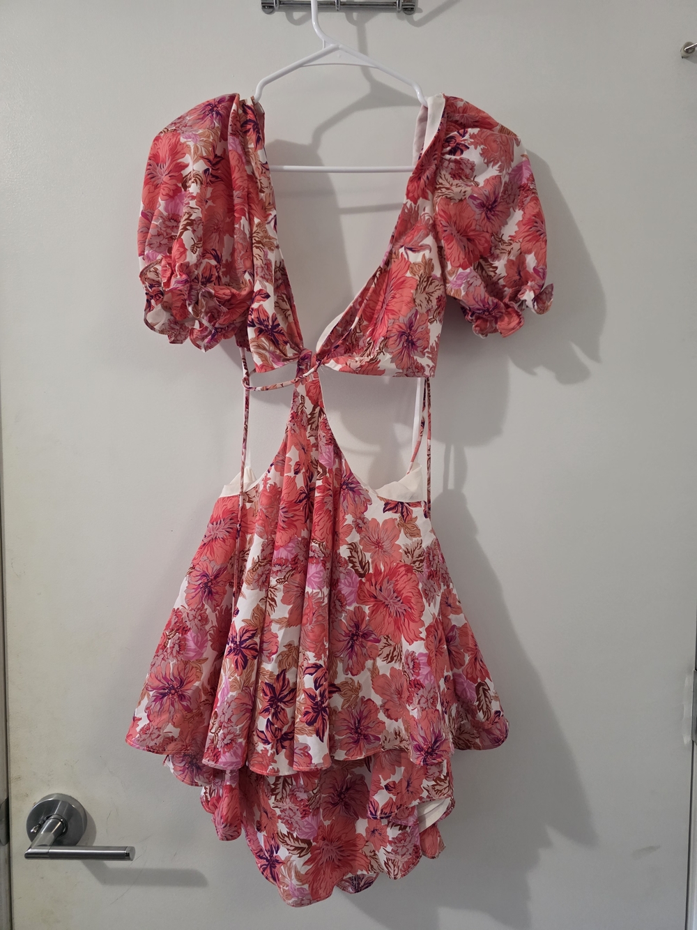 Hello Molly Pink Floral Asymmetrical Tie-Front Mini Dress